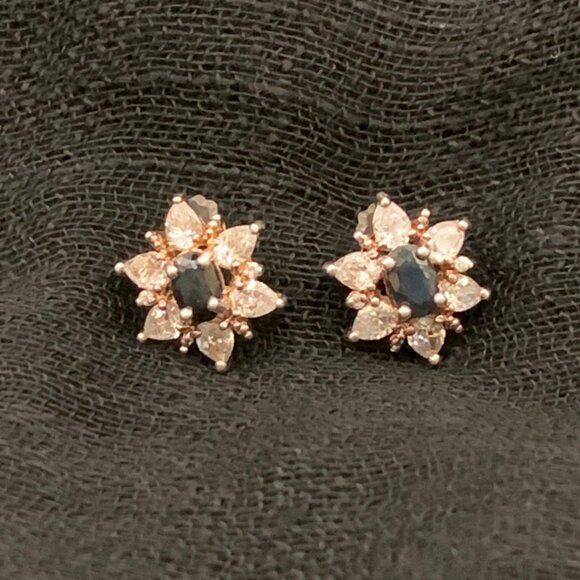 Sapphire White Topaz Sterling Silver Vermeil Designer JC Cluster Earrings J780 - Picture 3 of 9